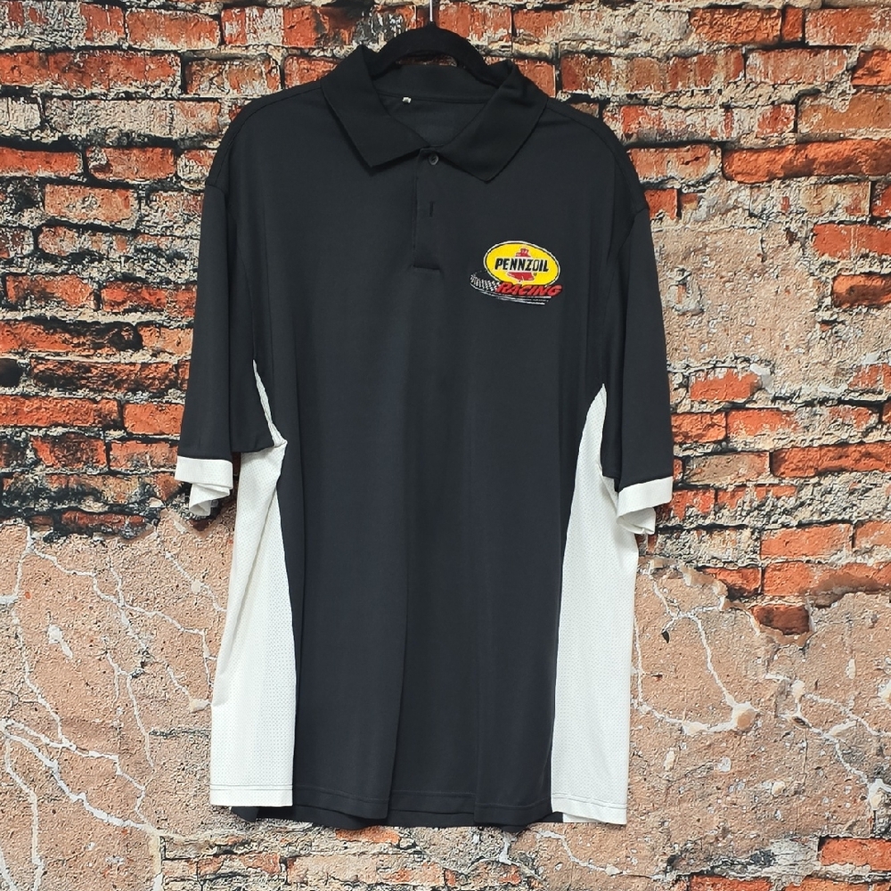 Adidas Black and White Polo Shirt w Pennzoil Racing Embroidered Patch